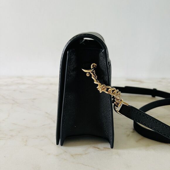 MICHAEL KORS Jet Set Solid Black Leather Full Flap Chain Crossbody Bag - Picture 5 of 9